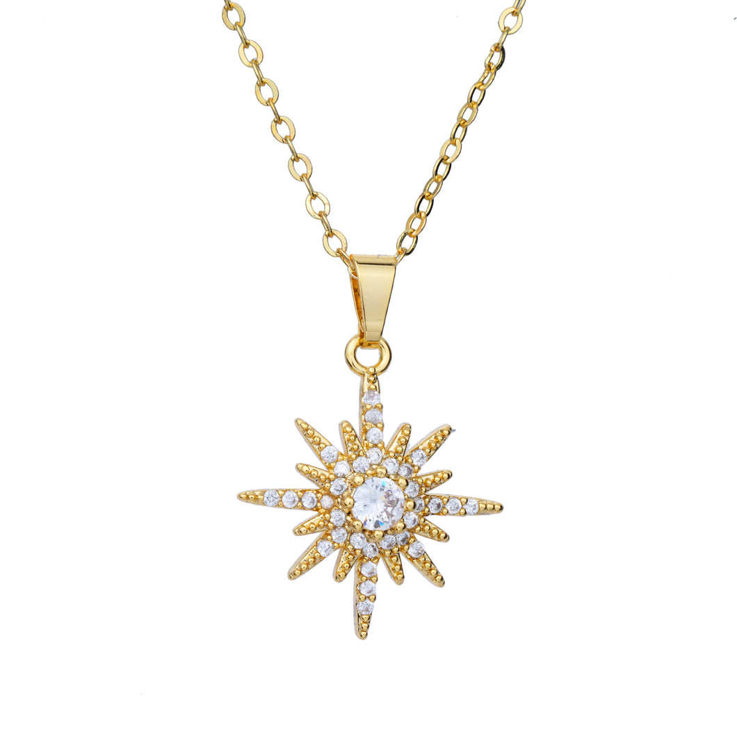 Crystal starburst gold necklace