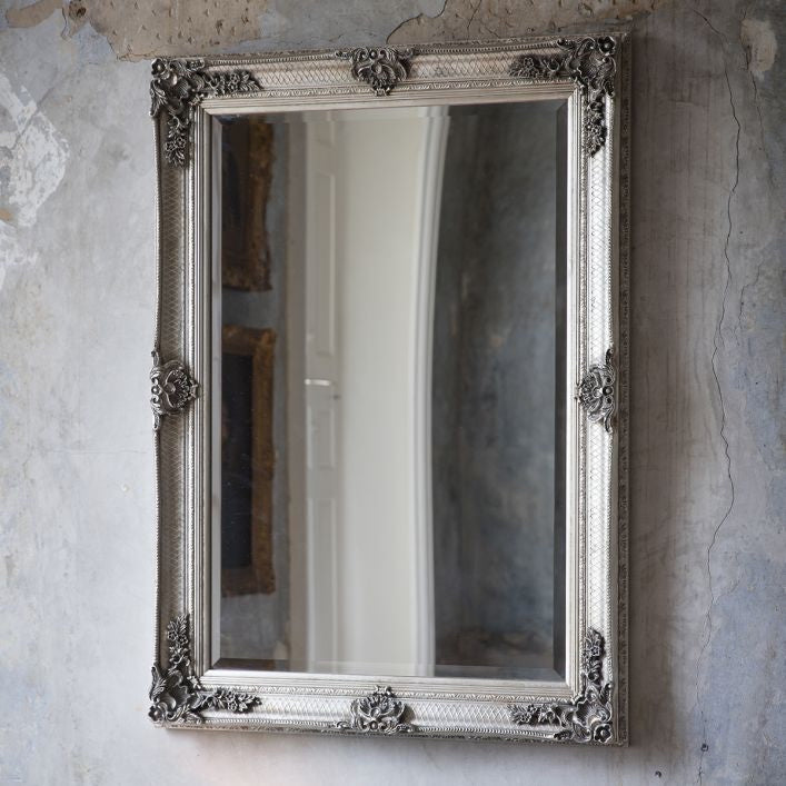 Solid wood silver painted hand carved framed Mirror