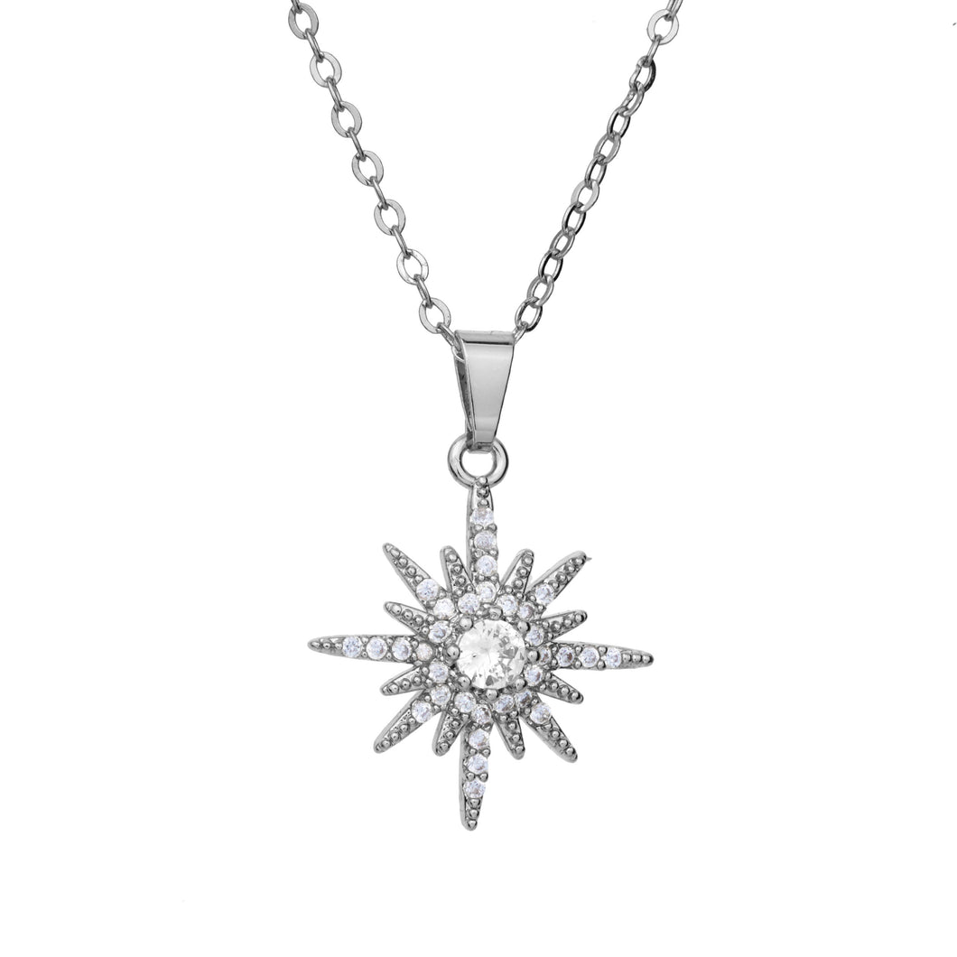 Crystal starburst silver necklace