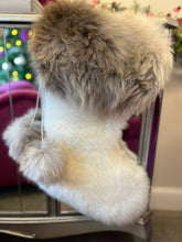 Load image into Gallery viewer, Ivory sheepskin stocking with rare breed sheepskin trim
