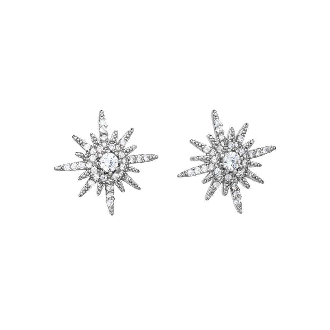 Crystal starburst silver earrings