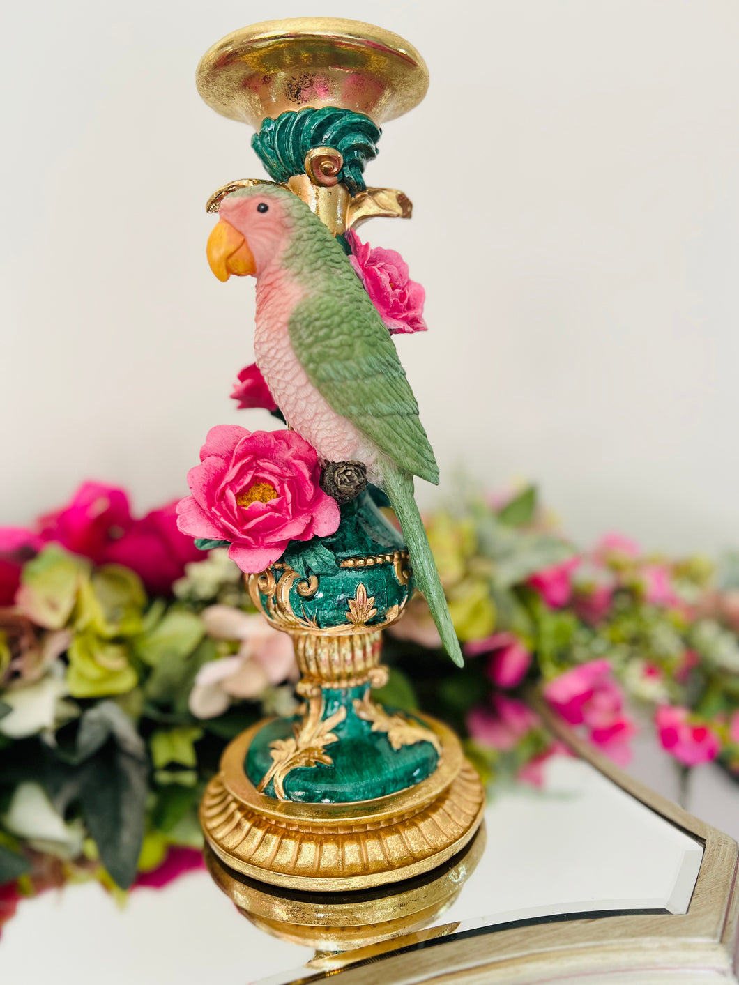 Ornate gold guilted parrot candle holder (Right side only)