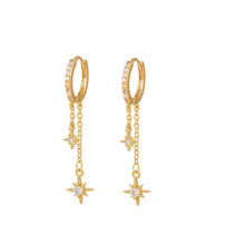 Load image into Gallery viewer, Cubic zirconia double star huggie gold hoop earrings
