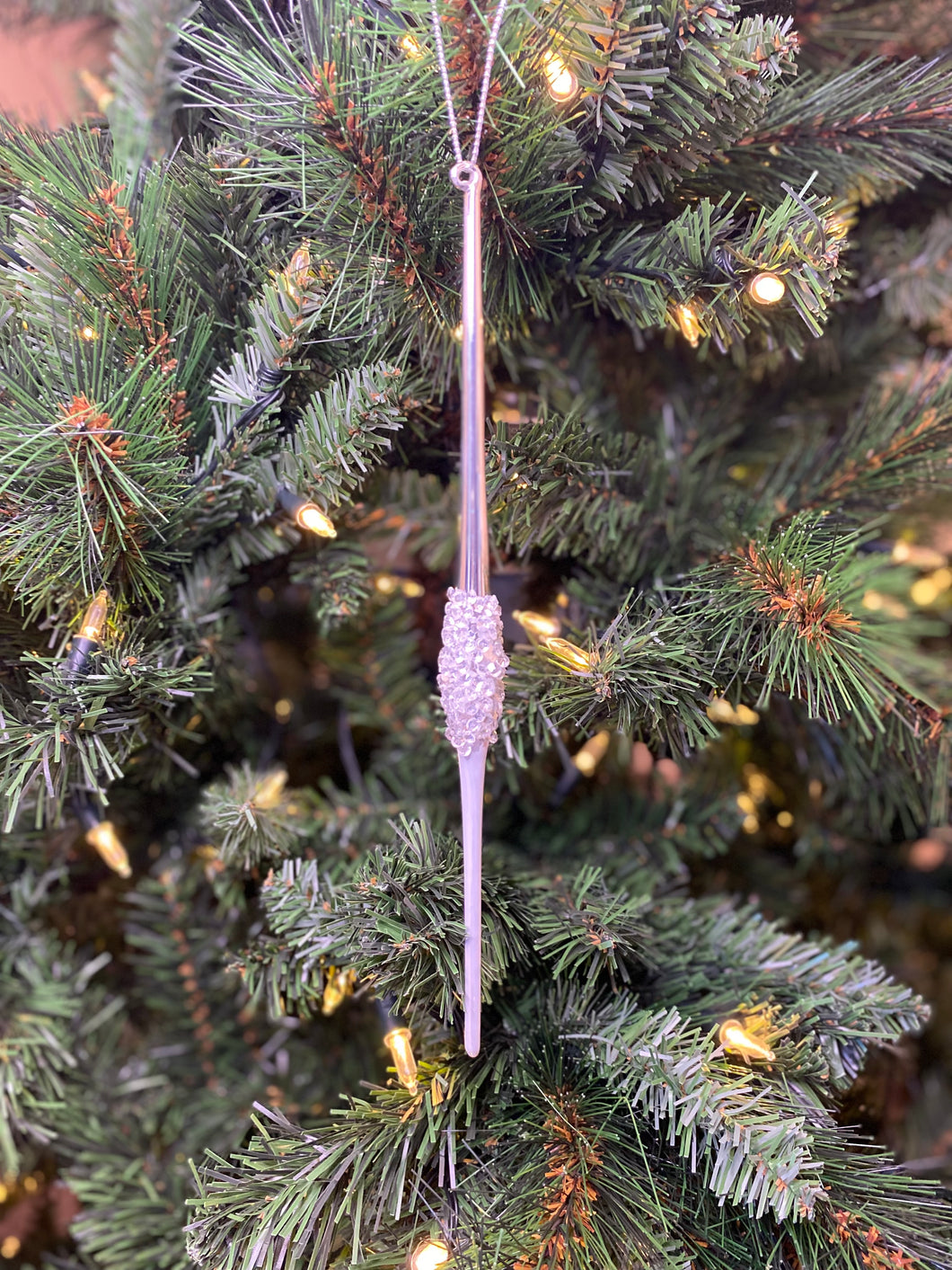 Silver Glass icicle decoration with crushed glass detail