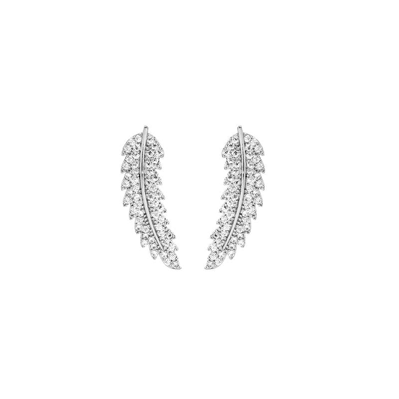 Cubic zirconia feather earrings in silver