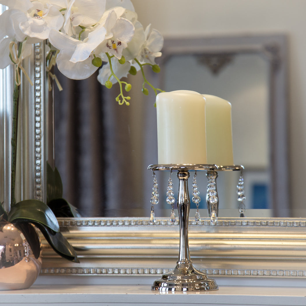Silver and Crystal Droplet Pillar Candle Holder