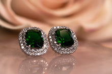 Load image into Gallery viewer, Diana silver cubic zirconia with emerald stud earring
