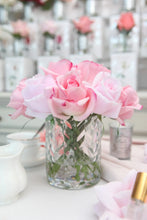 Load image into Gallery viewer, Mixed pink rose Bud bouquet with Herringbone glass vase and fragrance
