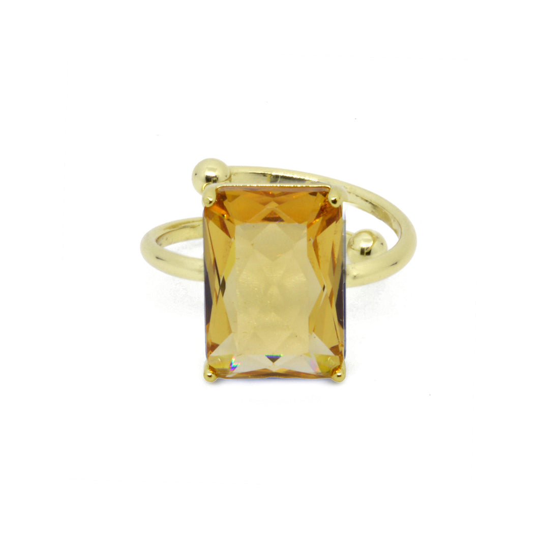 Faceted gem adjustable ring in amber
