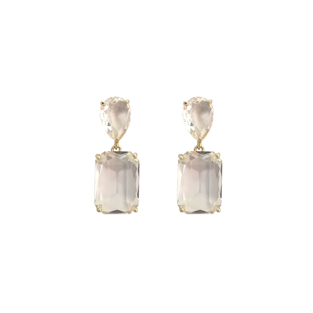 Teardrop rectangle gem stud earrings in clear crystal