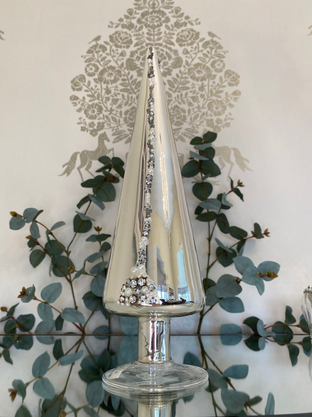 Silver embellished glass Christmas tree
