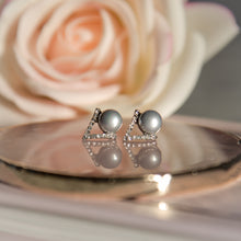 Load image into Gallery viewer, Silver Pearl V Crystal Earrings
