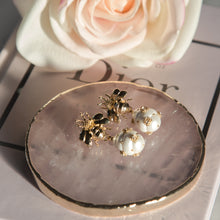 Load image into Gallery viewer, Gold Bee with Embellished Pearl Honey Hive Earrings
