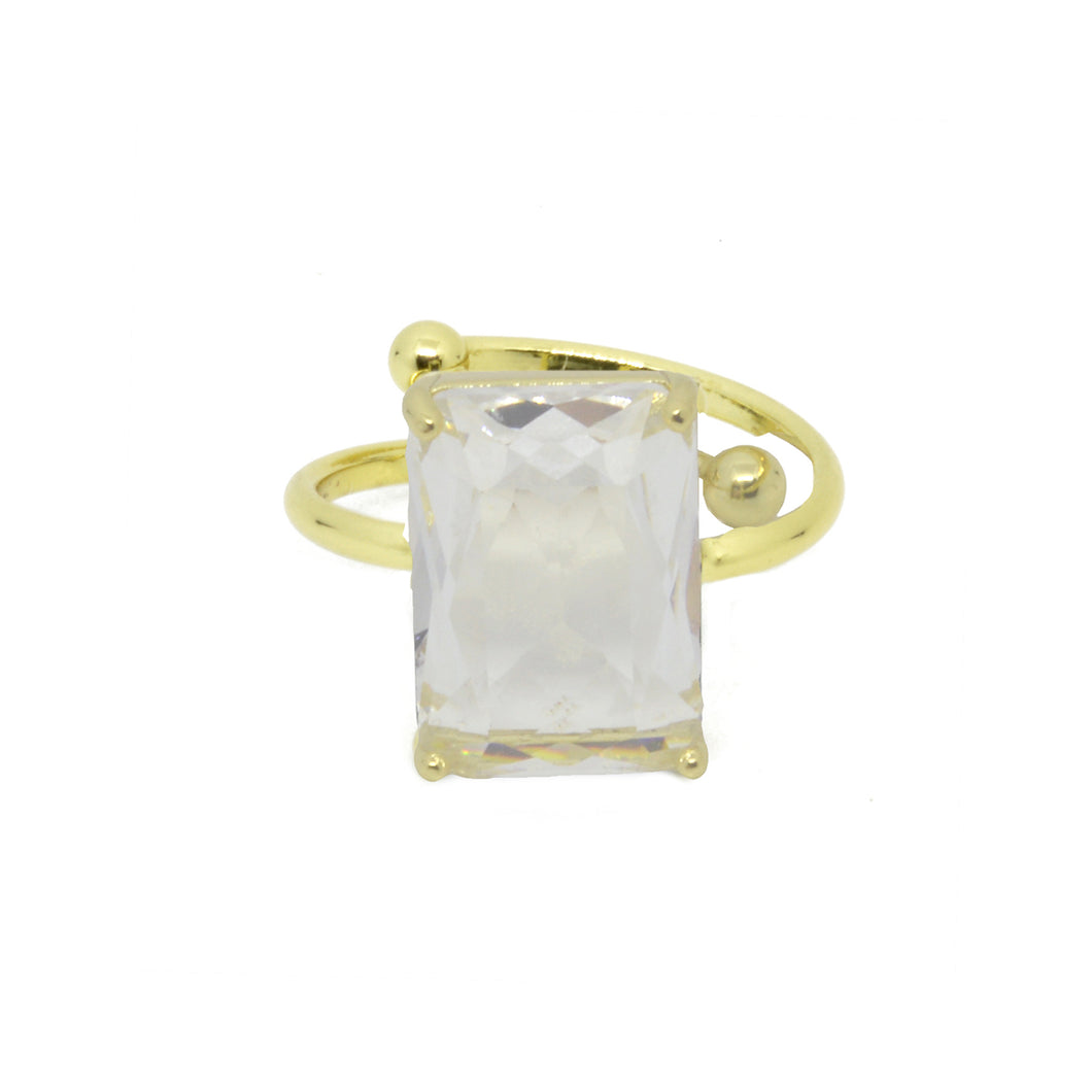 Faceted gem adjustable ring in clear crystal