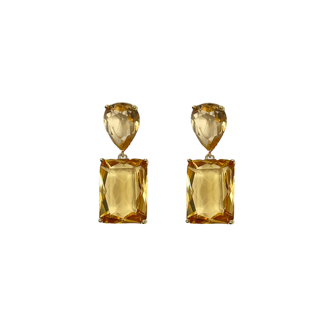 Teardrop rectangle gem stud earrings in amber